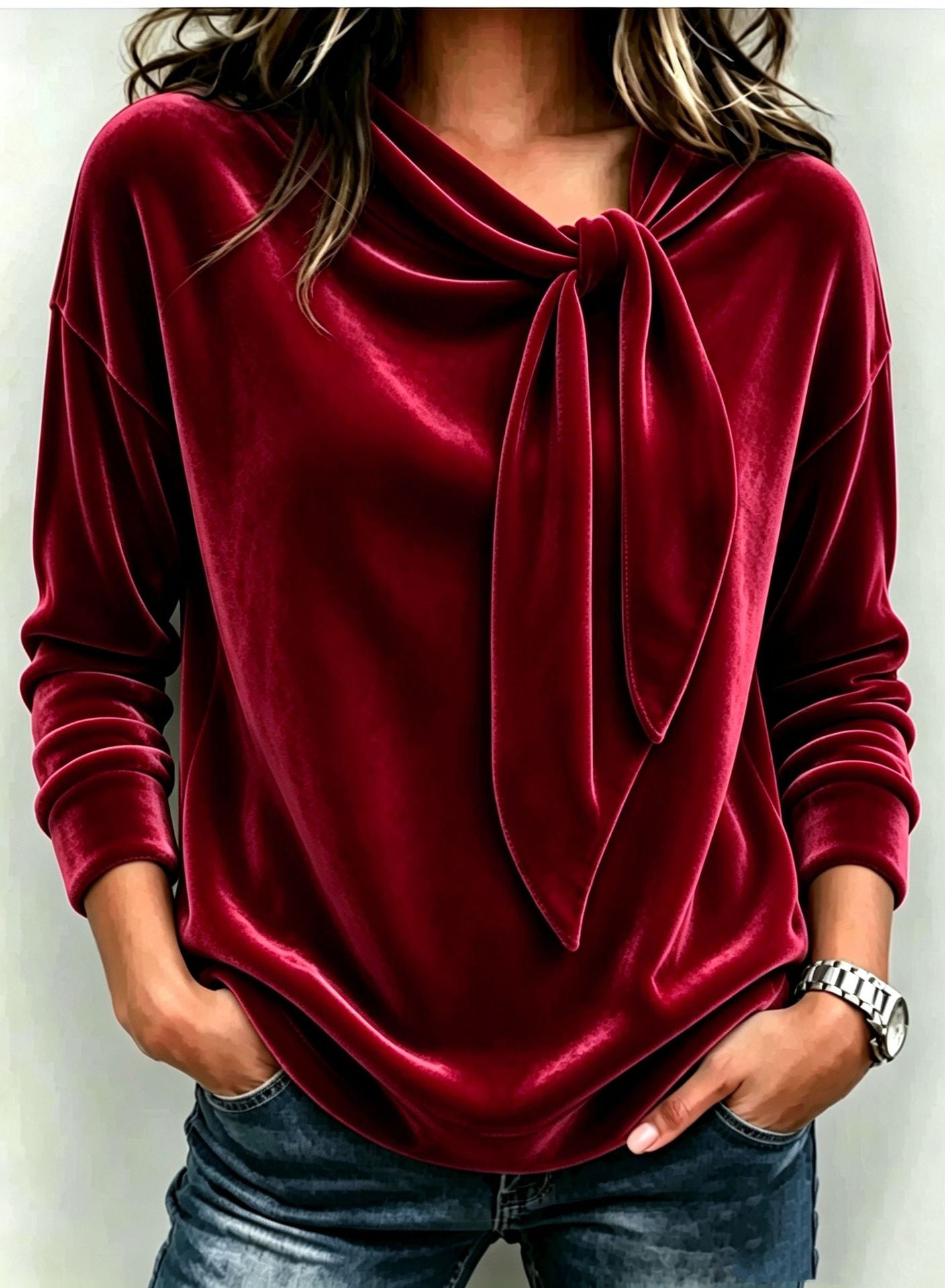 Maison Maryim Bow-Tie Long Sleeve Top — back view — top