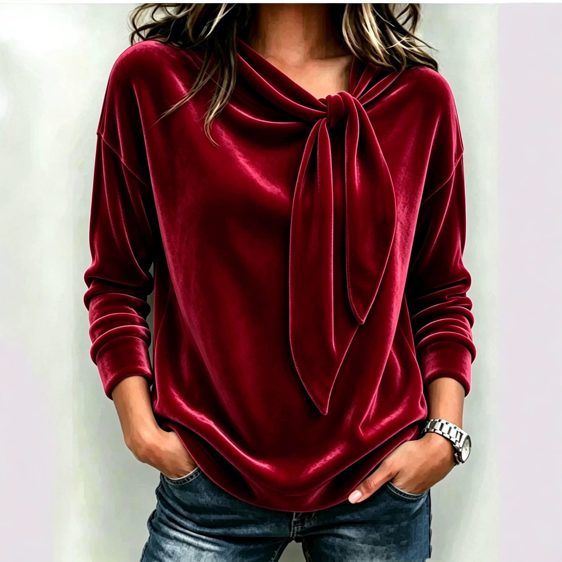 Maison Maryim Bow-Tie Long Sleeve Top — side view — top