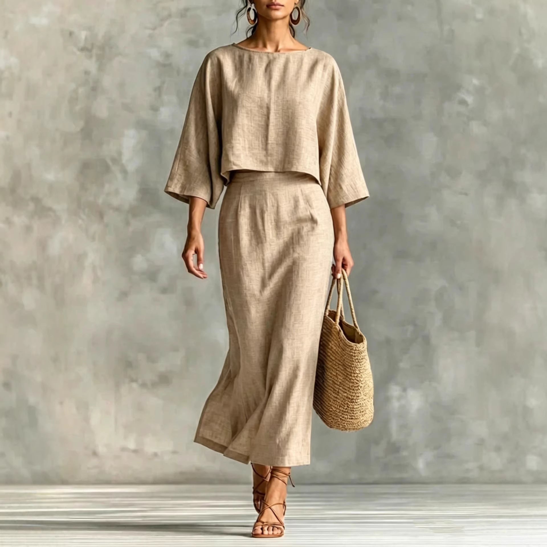 Maison Maryim High-Waist Midi Skirt Two-Piece Set — close-up detail — two-piece set