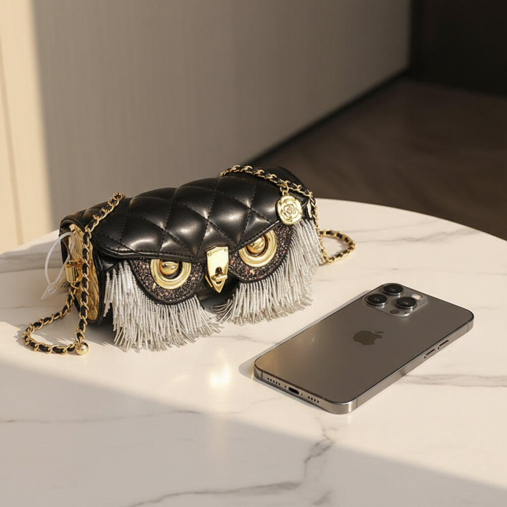 Maison Maryim Designer Owl Tassel Handbag for Women — side view — handbag
