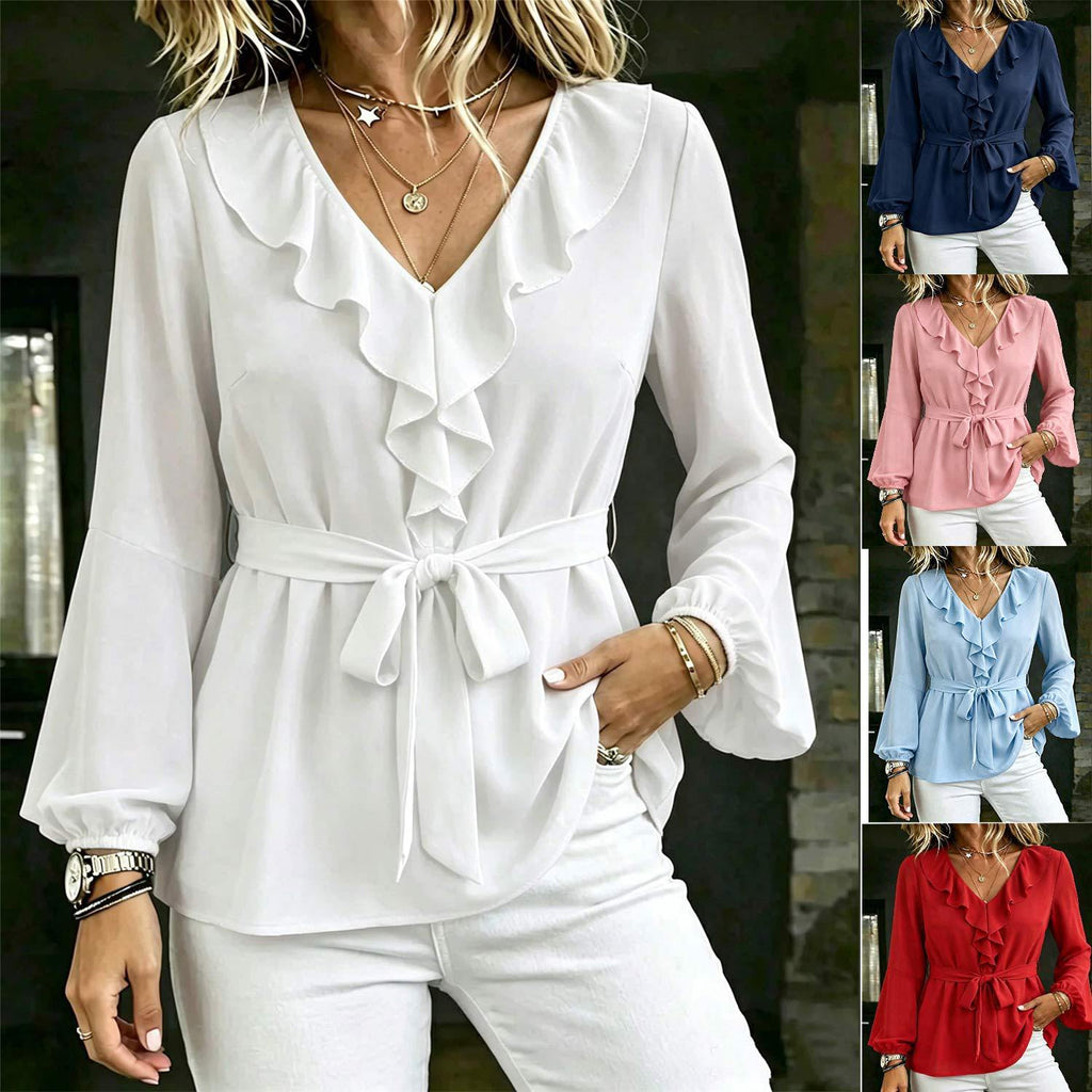 Maison Maryim Ruffle Tie-Waist Blouse — side view — top