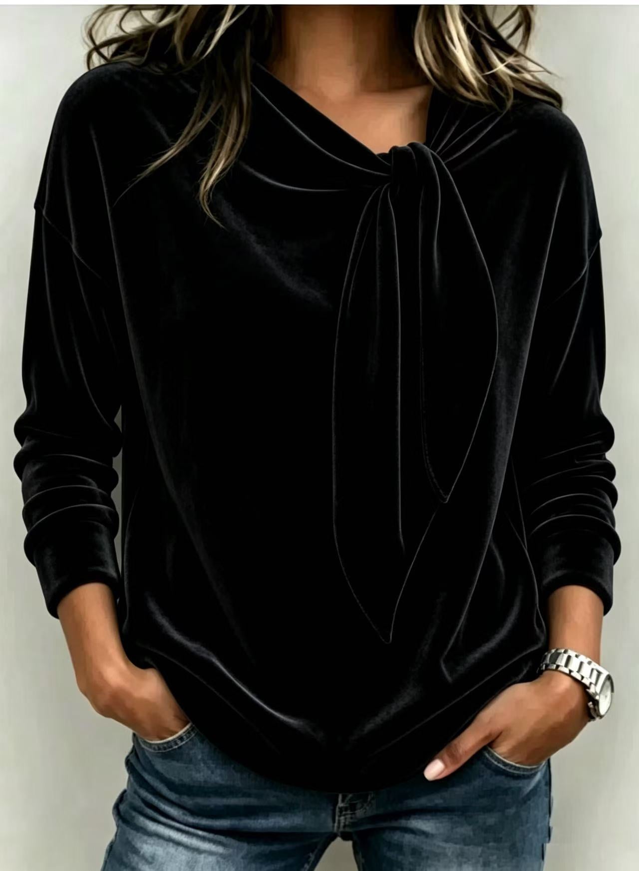 Maison Maryim Bow-Tie Long Sleeve Top — angle view — top