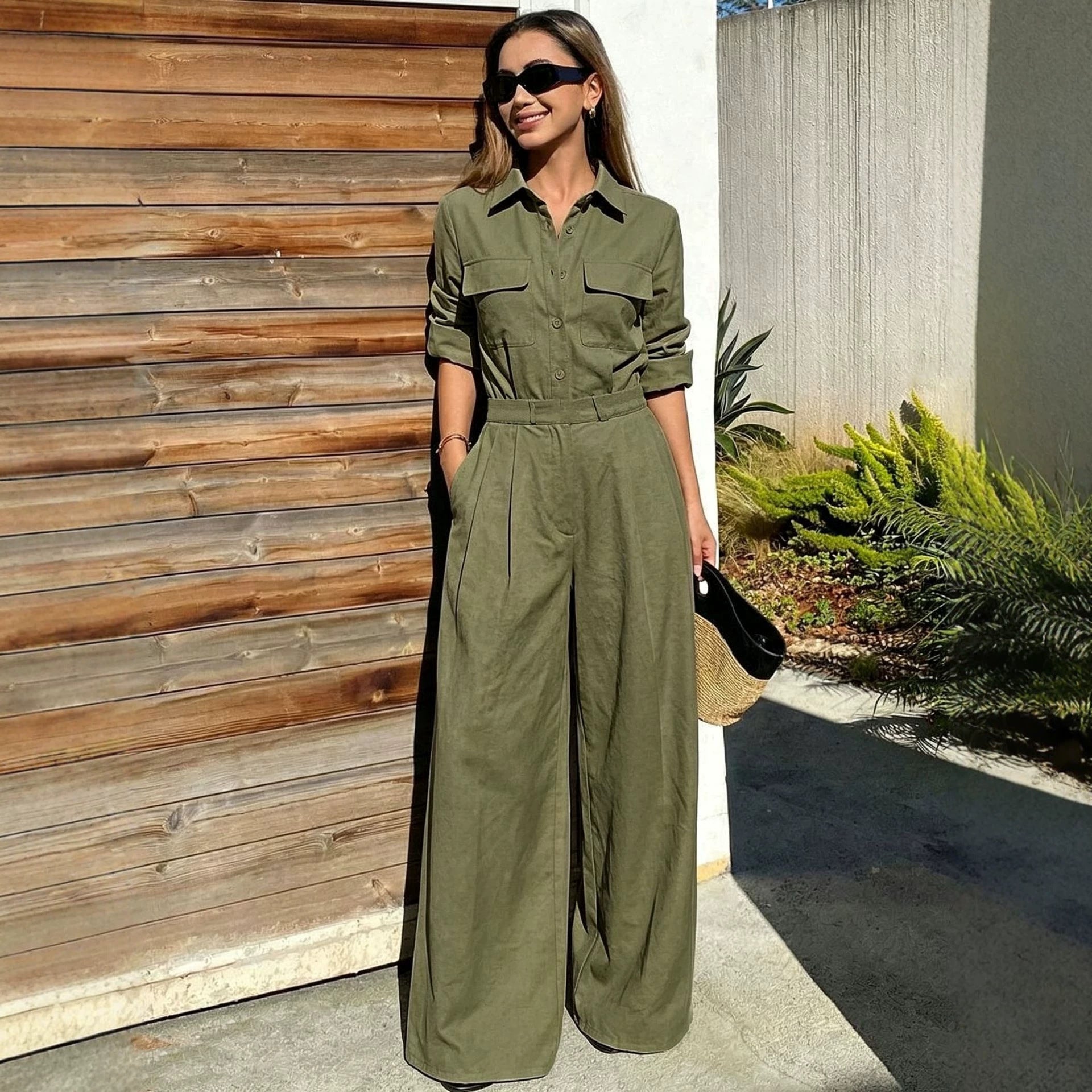 Maison Maryim Collared Utility Jumpsuit — detail view — jumpsuit