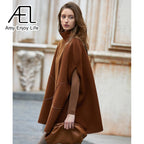 Maison Maryim Cape-Sleeve Wool Poncho Coat