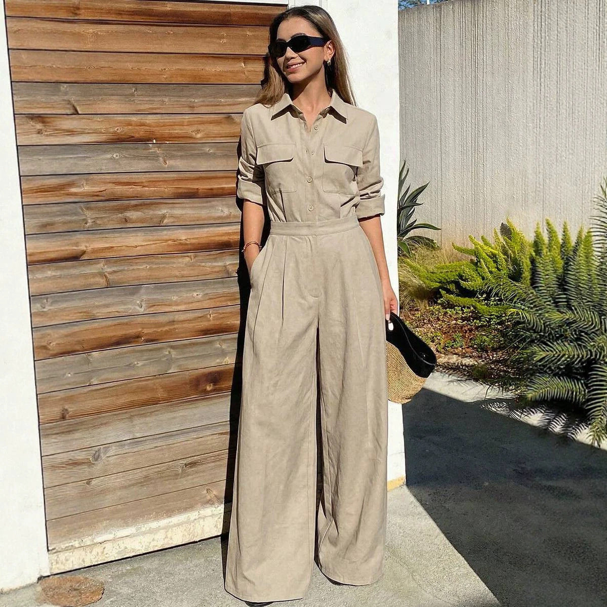 Maison Maryim Collared Utility Jumpsuit — side view — jumpsuit
