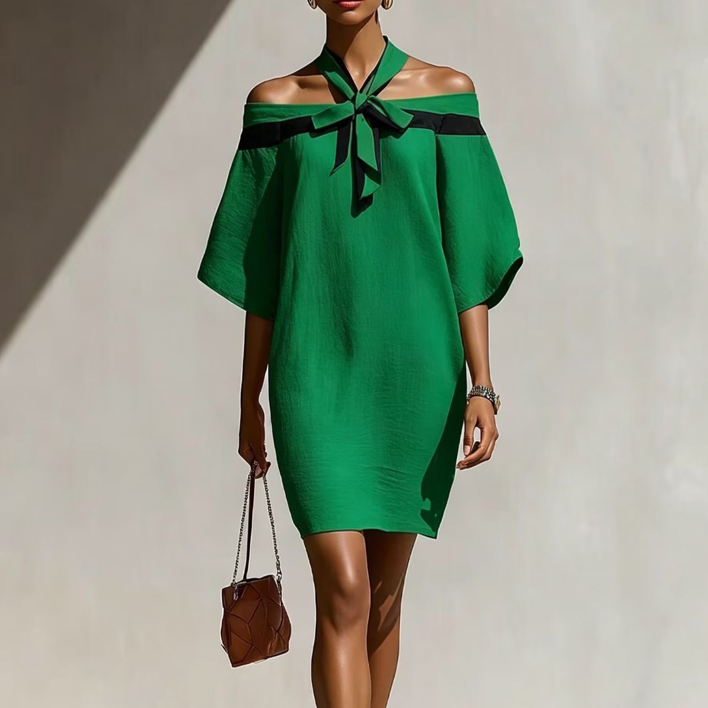 Maison Maryim One-Shoulder Bow Dress — close-up detail — dress