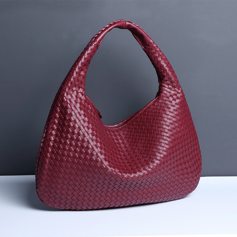 Maison Maryim Luxury Crescent Woven Shoulder Bag for Women — close-up detail — handbag