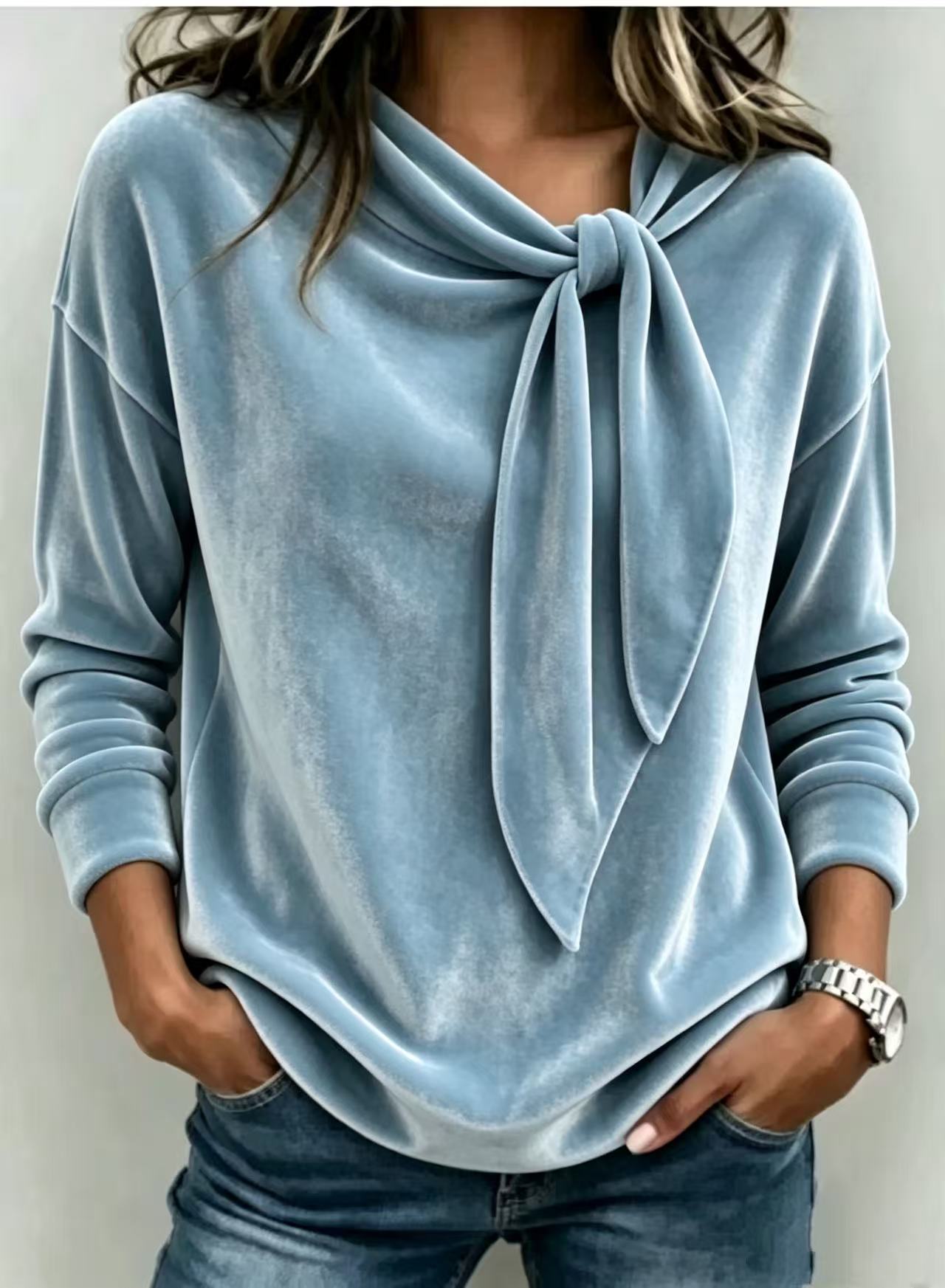 Maison Maryim Bow-Tie Long Sleeve Top — texture close-up — top