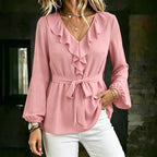 Maison Maryim Ruffle Tie-Waist Blouse — styled view — top
