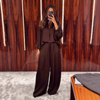 Maison Maryim Lace-Up V-Neck Pants Set — styled view — two-piece set