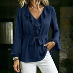 Maison Maryim Ruffle Tie-Waist Blouse — close-up detail — top