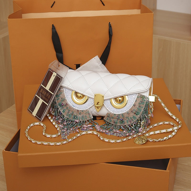 Maison Maryim Designer Owl Tassel Handbag for Women — detail view — handbag