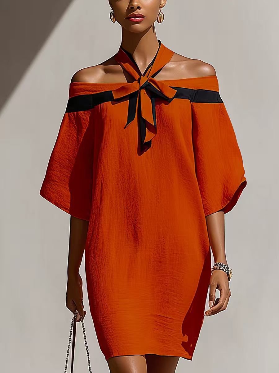 Maison Maryim One-Shoulder Bow Dress — back view — dress