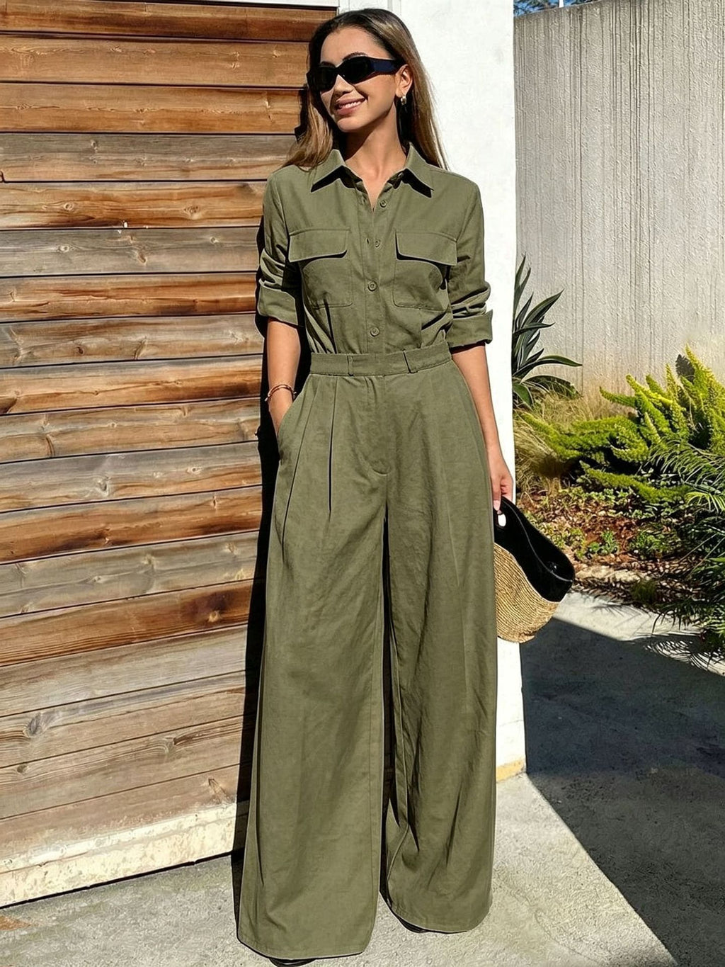 Maison Maryim Collared Utility Jumpsuit — back view — jumpsuit