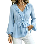 Maison Maryim Ruffle Tie-Waist Blouse — back view — top