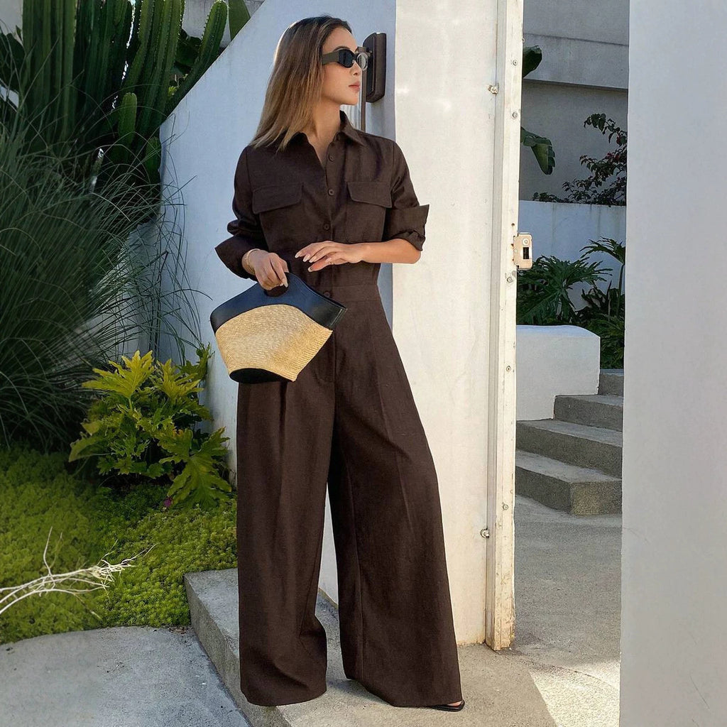 Maison Maryim Collared Utility Jumpsuit — close-up detail — jumpsuit