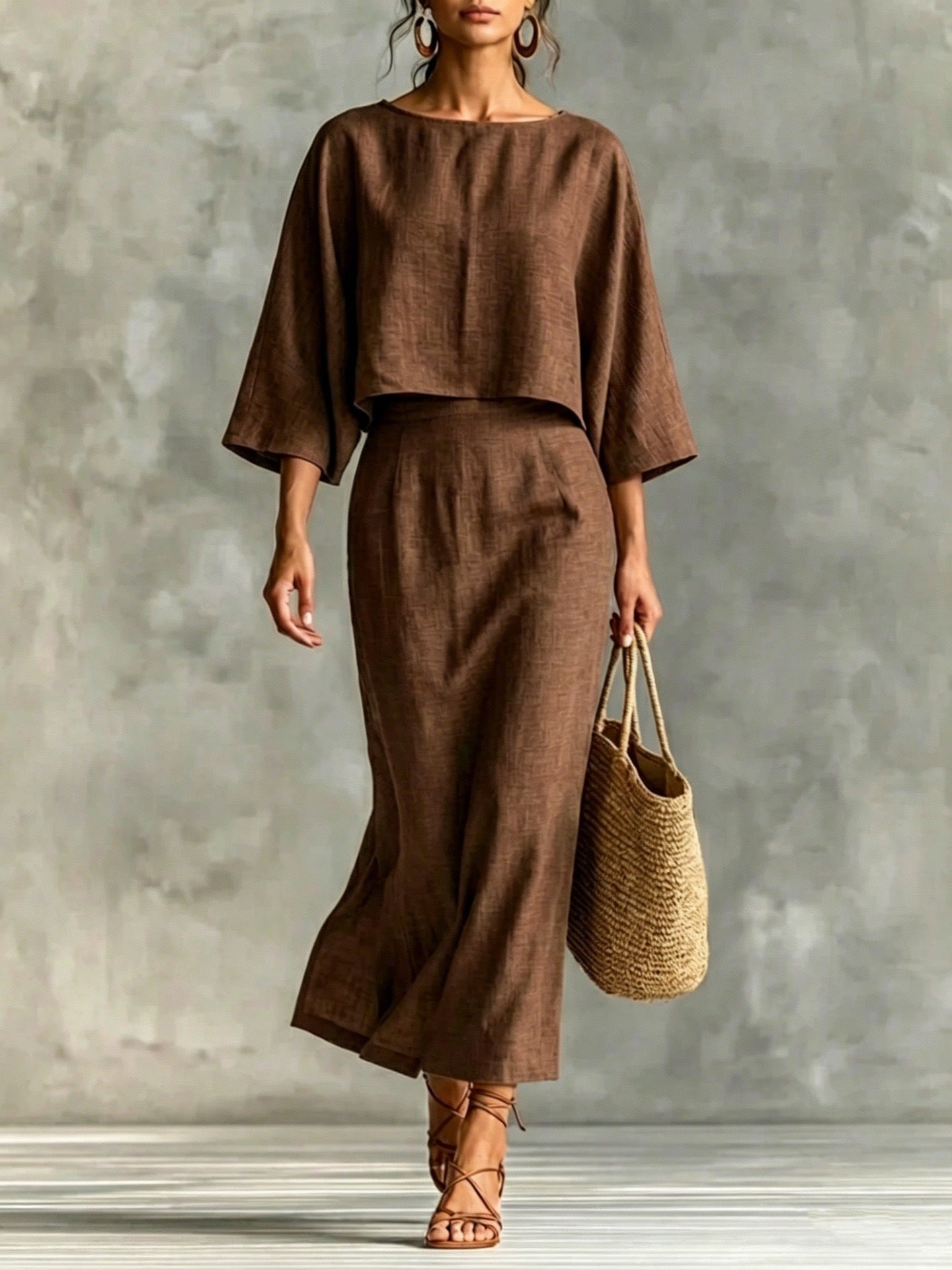 Maison Maryim High-Waist Midi Skirt Two-Piece Set — side view — two-piece set
