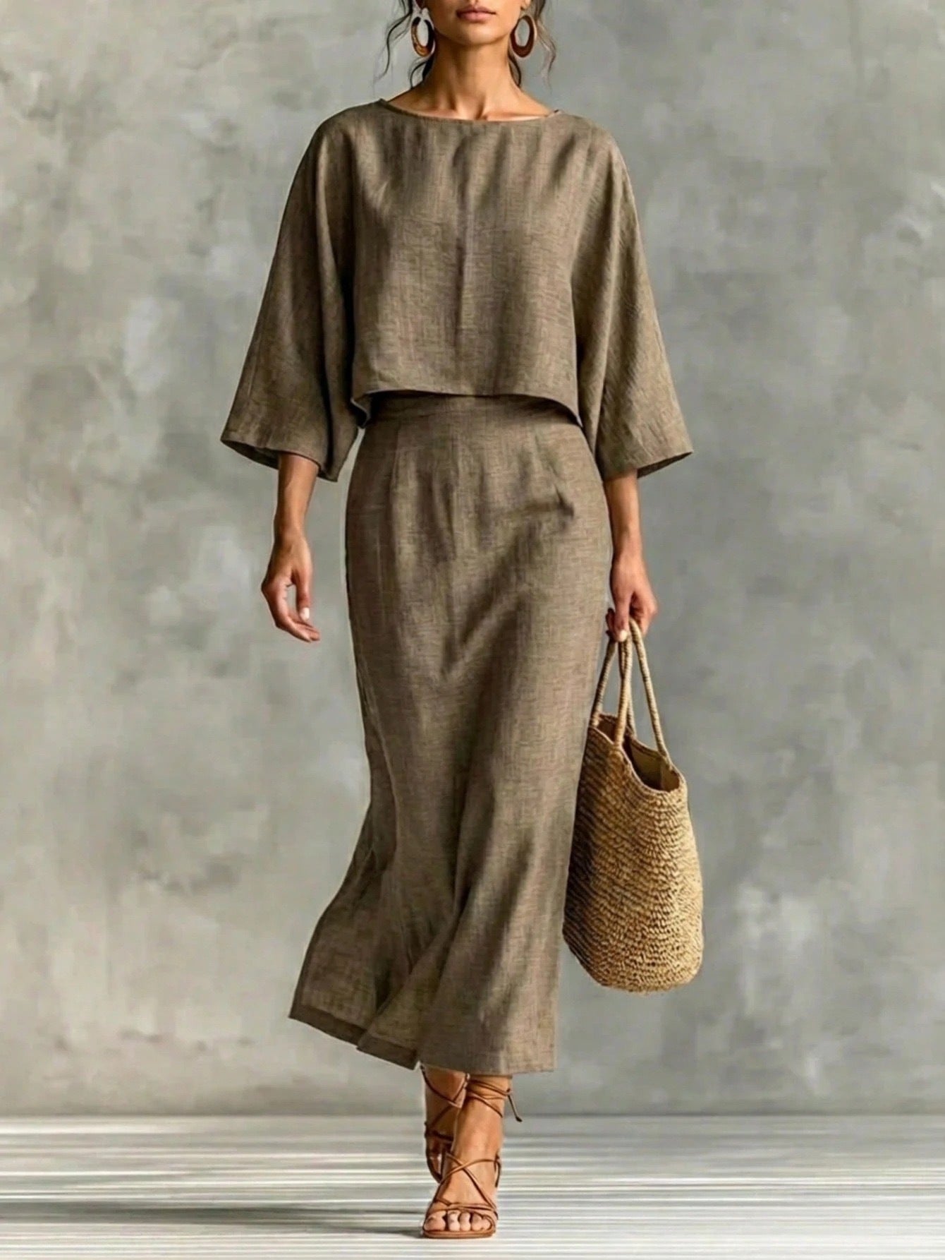 Maison Maryim High-Waist Midi Skirt Two-Piece Set — back view — two-piece set