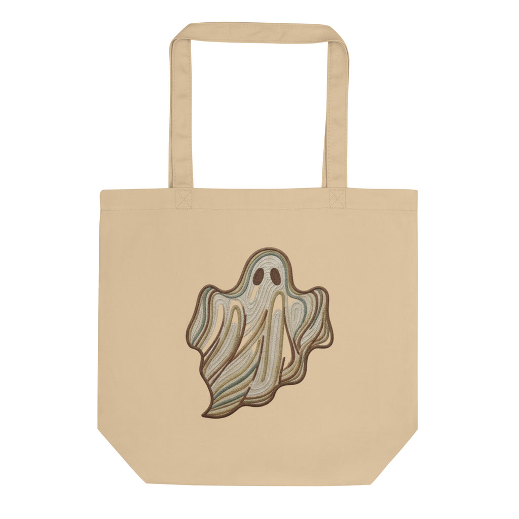 Maison Maryim Spectre Embroidered Tote in Oyster — front view with hand-embroidered ghost silhouette on natural canvas