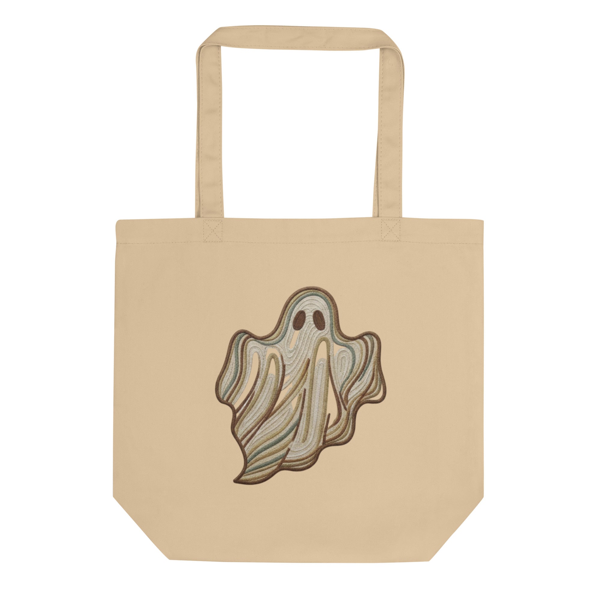 Maison Maryim Spectre Embroidered Tote in Oyster — front view with hand-embroidered ghost silhouette on natural canvas