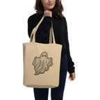 Maison Maryim Spectre Embroidered Tote in Oyster — close-up of hand-embroidered ghost motif